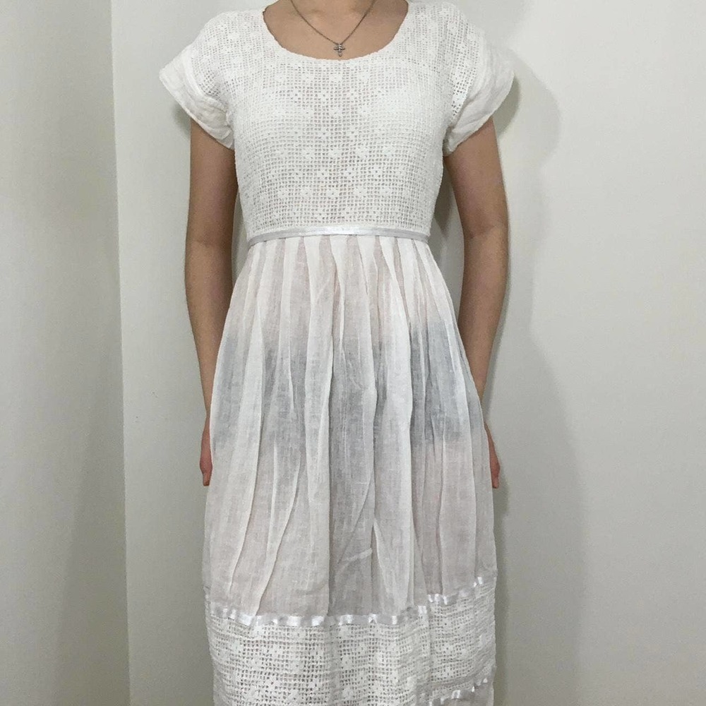 vintage white sheer midi dress